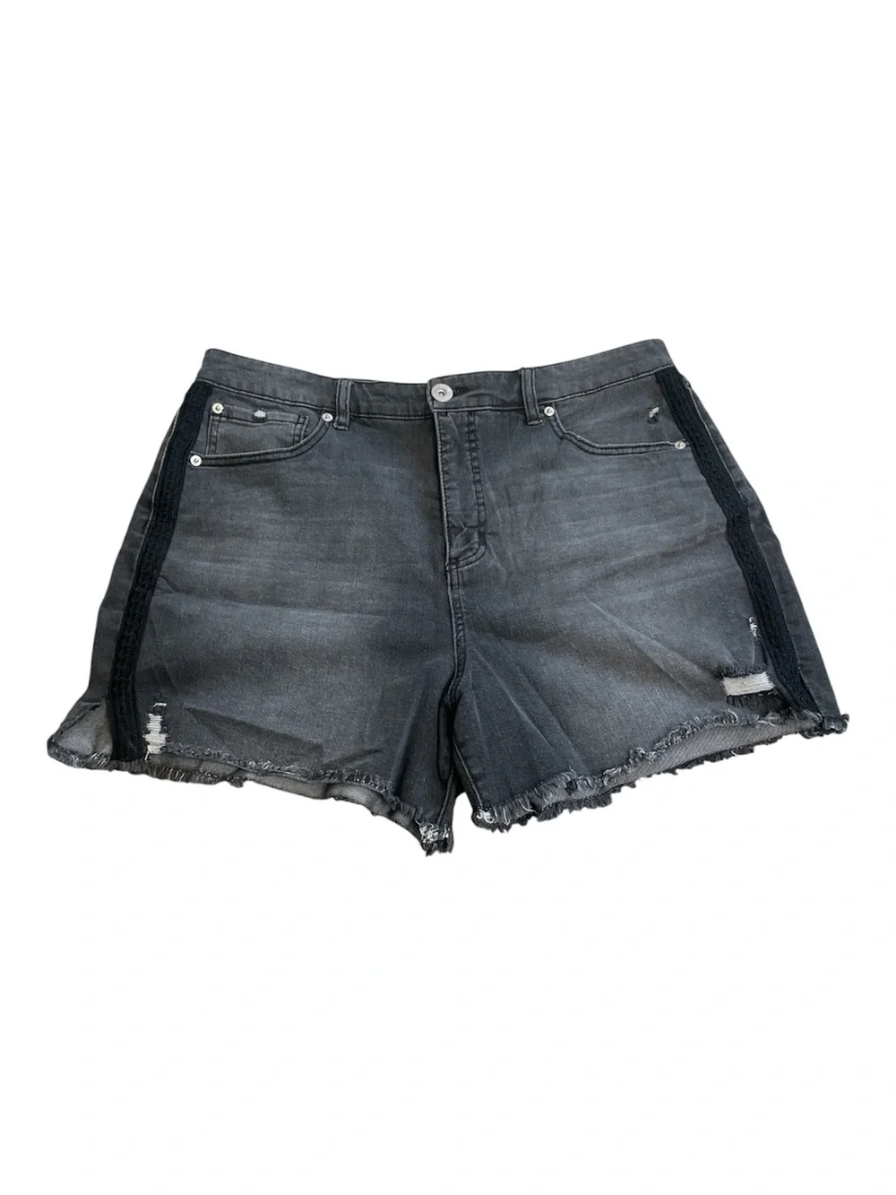 INC Denim Black Distressed High Rise Embroidery Detail Denim Jean Shorts